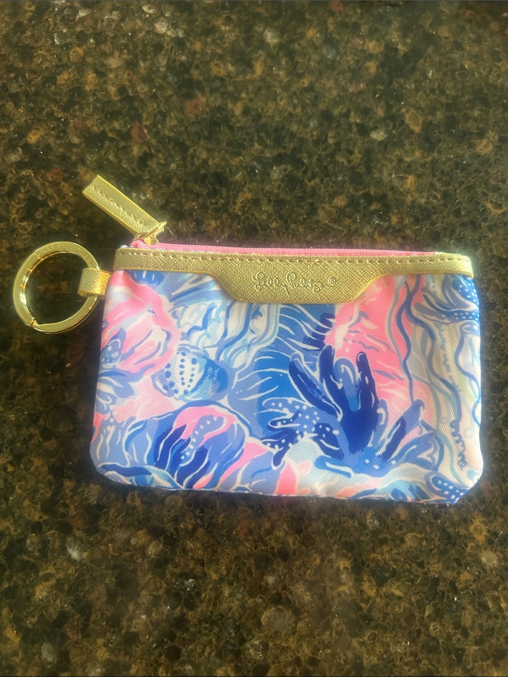 Lilly Pulitzer Floral Key & Card Pouch in Pink, Blue and Gold